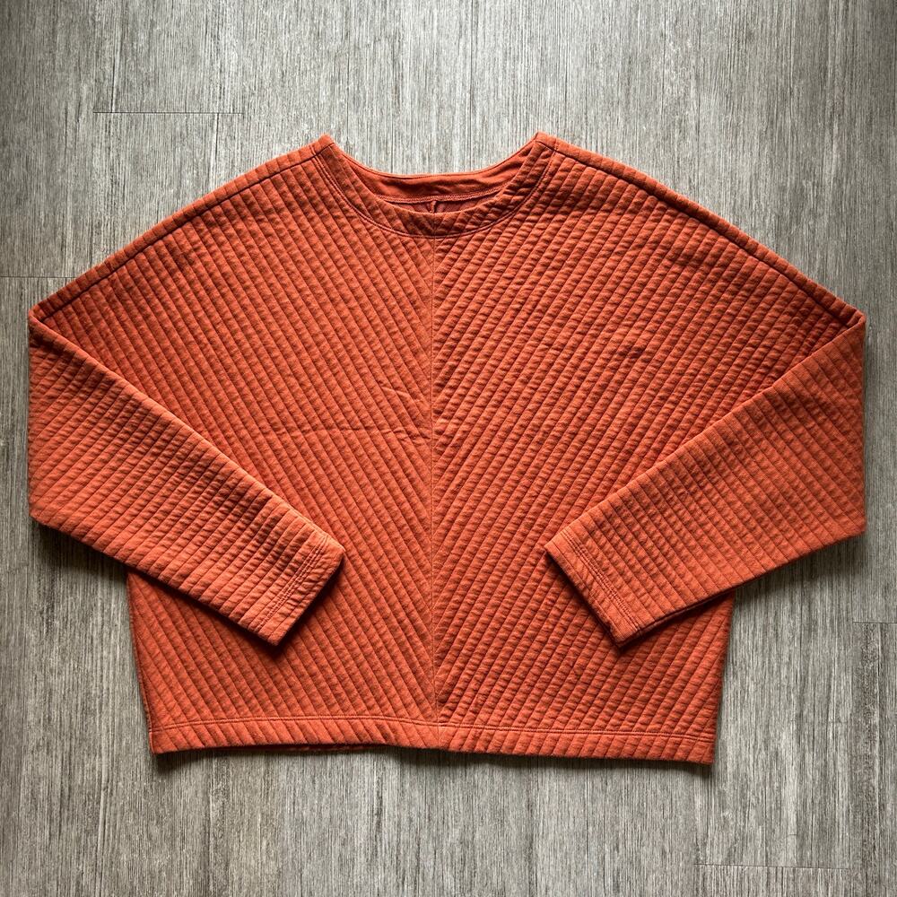 A New Day Rusty Burnt Orange Quilted Cropped Boxy Crewneck Sweatshirt Size Large